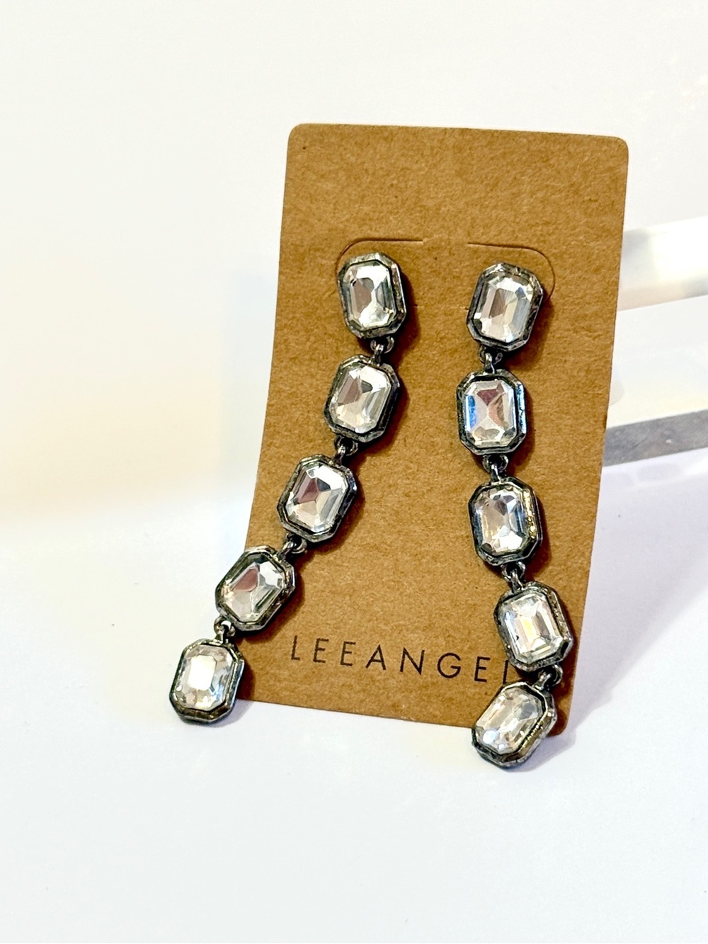 Lee Angel Silver Crystal Linear Statement Earrings | NWT